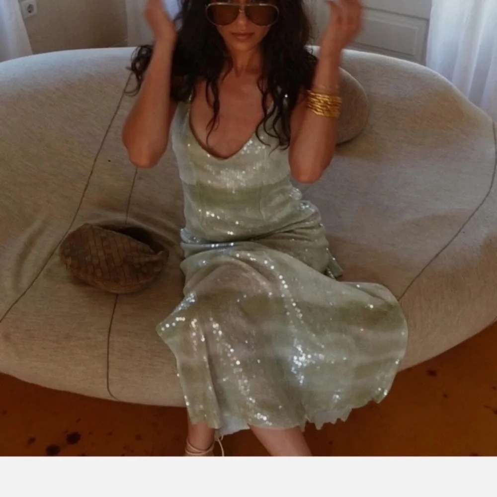 Caroline Constas Dress Midi Slip in Mint Green Ombre Sequins Nwt - Picture 4 of 5